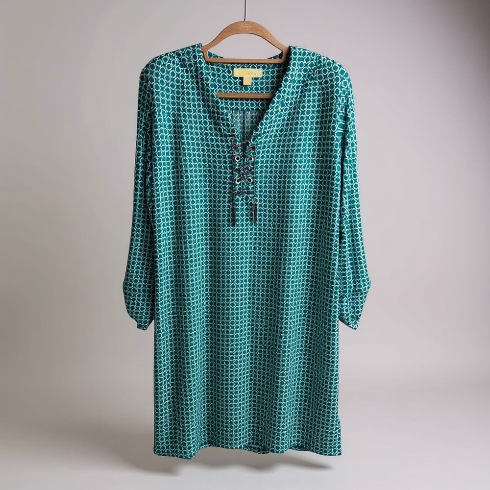 Michael‎ Kors Women’s Teal Geometric Long Sleeve Dress Size M *235